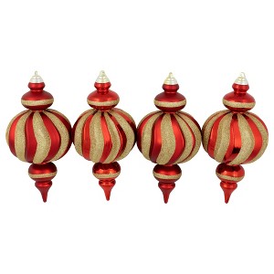 Northlight Shatterproof Commercial Size Finial Christmas Ornaments - 10" - Red and Gold - Set of 4 - 1 of 4