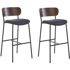 Nordlys Set of 2 Bar Stools with Wooden Back and Gray Fabric Modern Design Style Upholstery Dining Room - 1 of 4