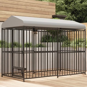Outdoor Dog Kennel, 4x4x6 Ft /8 x 4 x 6 FT Metal Dog Kennel with Roof, Safety Lock & Rotating Feeder, Suitable for Dogs, Cats, Chickens, Rabbits - 1 of 4
