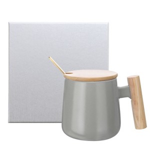 Unique Bargains Ceramic Handmade Simple Wooden Handle Coffee Mug Set - 1 of 4