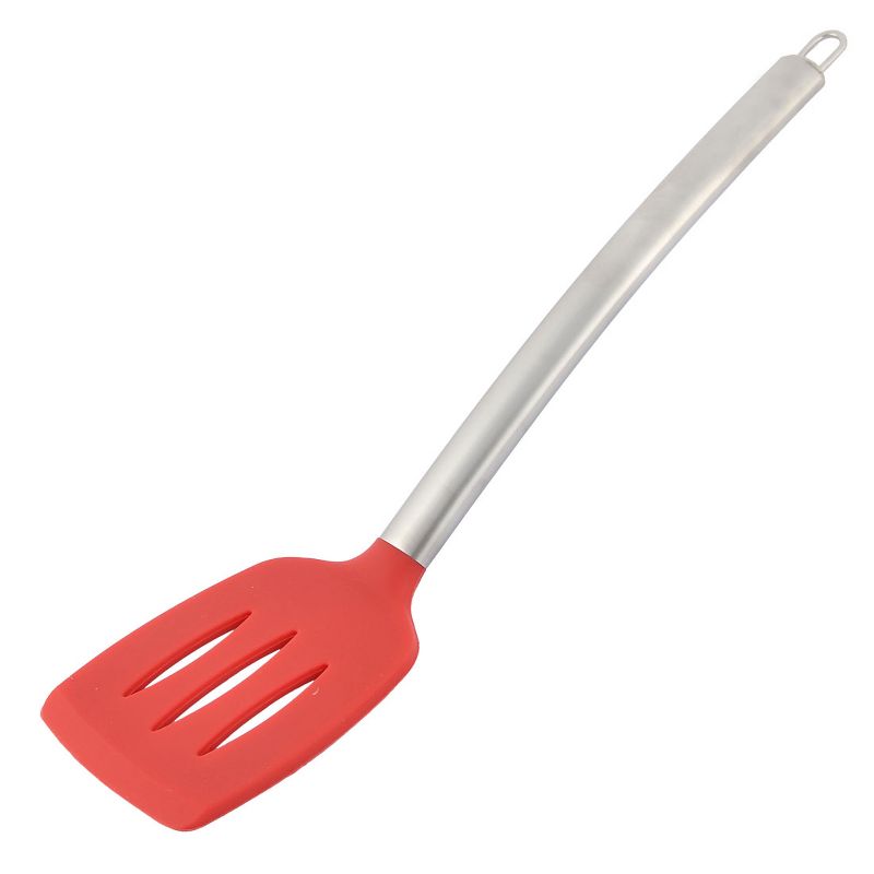 Unique Bargains Silicone Slotted Non Stick Heat Resistant Pancake Spatula Turner Red Silver Tone 1 Pc, 1 of 5