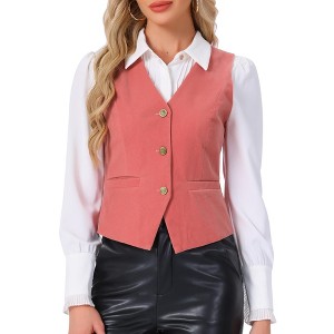 INSPIRE CHIC Women's Steampunk Velvet Sleeveless Button-Down V-Neck Suit Vest - 1 of 4