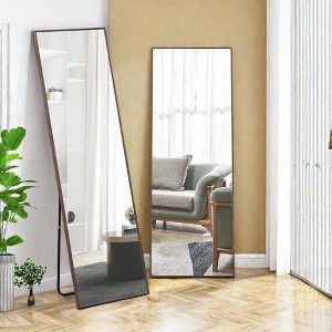 Glasflength Full Length Mirrors Solid Wood Frame Floor Standing Wall Mirror, Bedroom Foyer Clothing Store, Wall Mounted Mirror, Brown 23"*0.79"*65" - 1 of 4