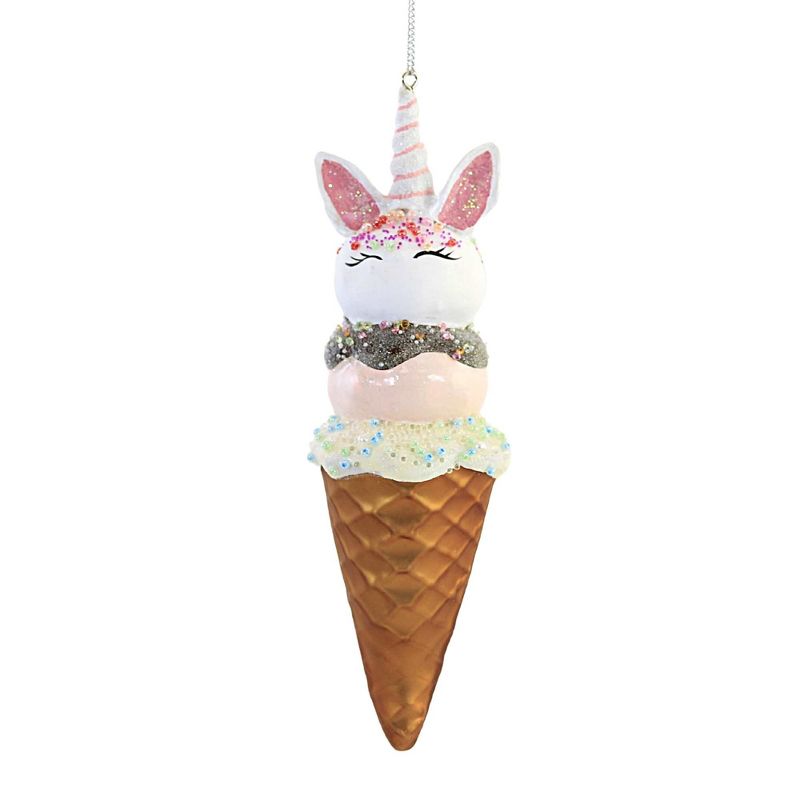 7.0 Inch Unicorn Ice Cream Cone Magical Waffle Tree Ornaments, 1 of 4