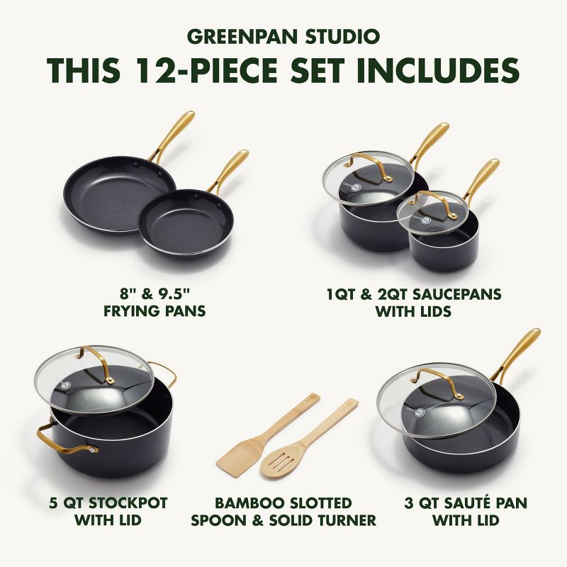 GreenPan Studio 12pc Ceramic Nonstick Aluminum Cookware Set Black, 6 of 15