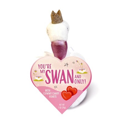 Frankford Valentine's Swan Date Night Plush with Gummy Candy Hearts - 1oz
