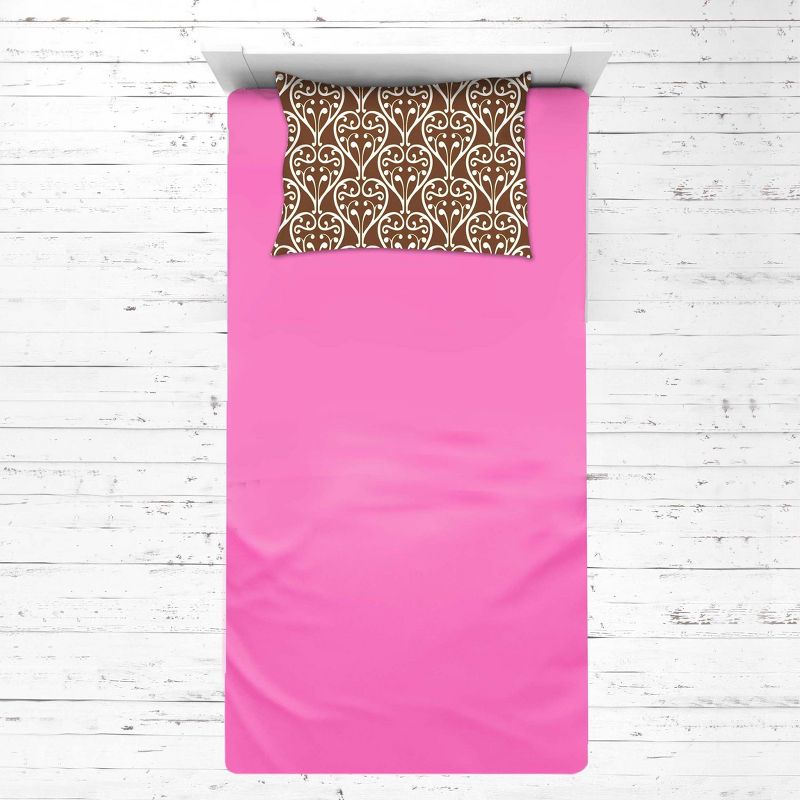 Bacati - Damask Pink Chocolate 3 pc Toddler Sheet Set, 3 of 7