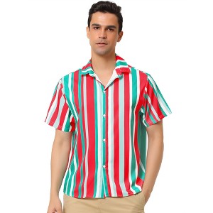 Lars Amadeus Men's Short Sleeve Button Down Summer Beach Vertical Striped Shirts - 1 of 4