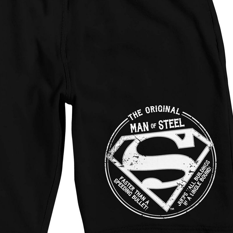 Superman The Original Man Of Steel Logo Men's Black Sleep Pajama Shorts, 2 of 4