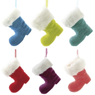 Christmas 3.25" Assorted Flocked Boot Ornament Christmas Santa Shoe  -  Ornament Sets