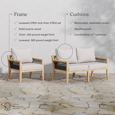 Freya Light Brown Acacia Wood Outdoor Seating Set with Gray Cushions