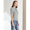 Allegra K Women's V Tie Neck Turn Down Collar Puff Sleeve Floral Blouses - 4 of 4