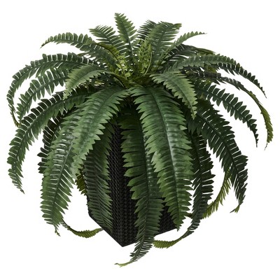 DR.Planzen Artificial Fern Plant with 33/39 leaves in 15.7"/16'' Plastic Planter (White/Coffee/Black) - Faux Indoor/Outdoor Plants Home Decor