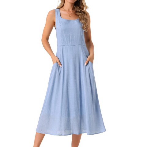 Женские платья INSPIRE CHIC Women's Linen Summer Sleeveless Casual Loose Flowy Maxi Tank Beach Sundress Large Sky Blue