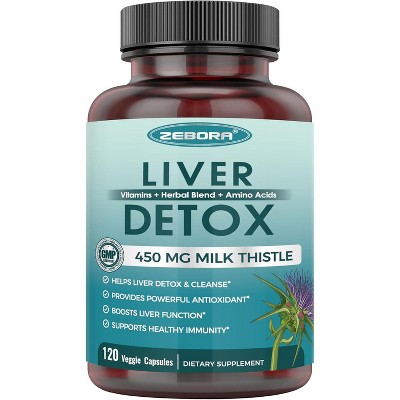 ZEBORA Milk Thistle Liver Supplement with 450 mg Milk Thistle Extract (80% Silymarin)  for Liver Cleanse Detox & Repair - 120 Veggie Capsules
