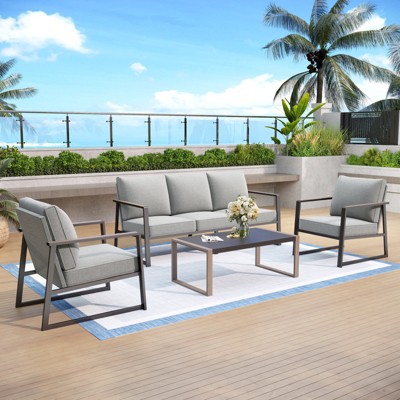 Captiva Designs Modren Outdoor Patio Metal Frame Furniture Conversation Seating Set with Coffee Table