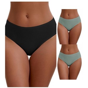 INSPIRE CHIC Plus Size for Women's Cotton Mid-Waisted Briefs Full Coverage Comfortable Underwear 3 Packs - 1 of 4