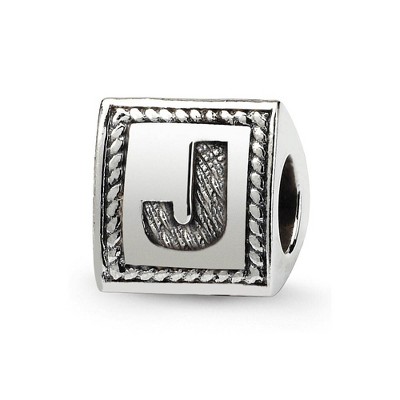 Black Bow Jewelry Triangle Block, Letter J Sterling Silver Bead Charm