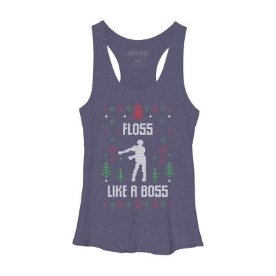 Women's Design By Humans Floss Like A Boss Ugly Christmas Sweater By shirtpublic Racerback Tank Top