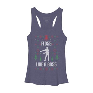 Women's Design By Humans Floss Like A Boss Ugly Christmas Sweater By shirtpublic Racerback Tank Top - 1 of 3