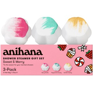 anihana Sweet & Merry Shower Steamer Gift Set - Berry Vanilla, Peppermint Candy, Vanilla Frosting - 5.29oz/3pk - 1 of 4