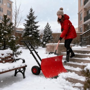 Heavy Duty Snow Shovel with Wheels, 5-Position Angle & Height Adjustable Handle, Sidewalk Yard Snow Plow, Driveway Snow Removal - 1 of 4