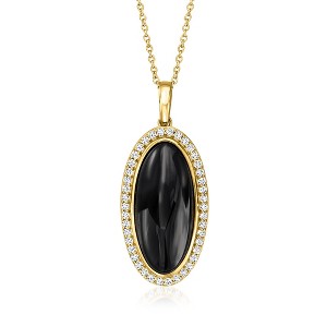 Ross-Simons Onyx and 1.00 ct. t.w. White Topaz Pendant Necklace in 18kt Gold Over Sterling Size 18 - 1 of 3