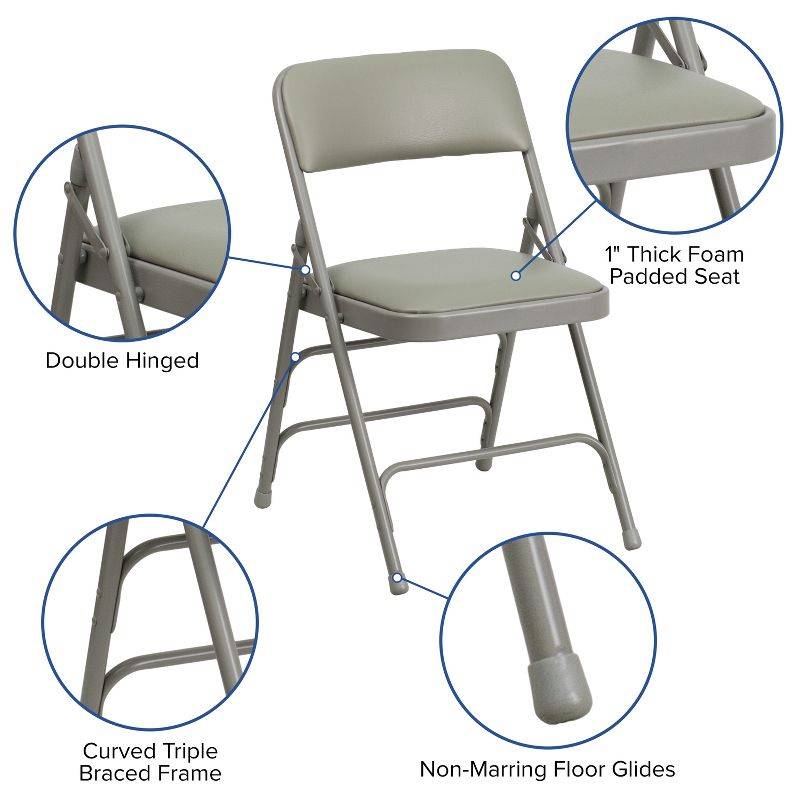 Flash Furniture 4 Pack HERCULES Series Curved Triple Braced & Double Hinged Upholstered Metal Folding Chair, 4 of 12