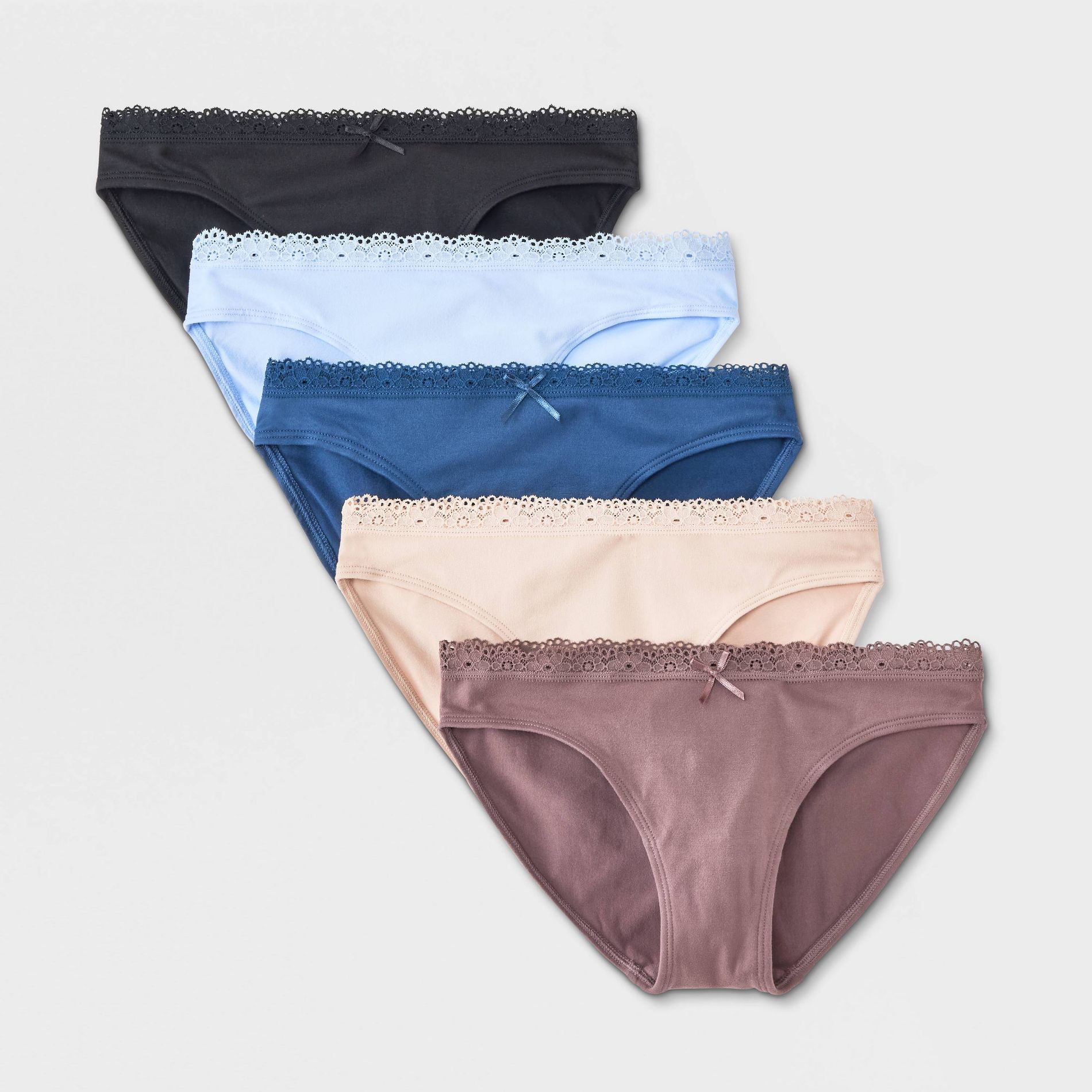 Girls' 5pk Lace Trim Bikini Underwear - art class™ Beige/Blue/Black