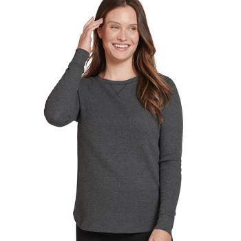 Pure Look Womens Long Sleeve Waffle Knit Stretch Cotton Thermal Underwear  Shirt, Large, Notched Neck Lt Grey