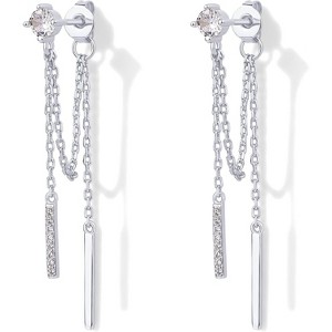 Gold Plated Sterling Silver Drop Dangle Chain Earrings - CZ Ball Threader Earscapes, Dangling Stud Earrings - 1 of 4