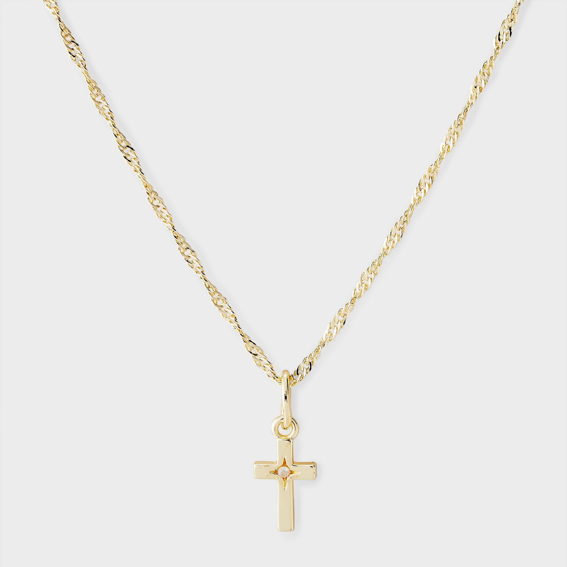 14k Gold Dipped Lab-Grown Diamond Cross Twist Chain Pendant Necklace - Gold
