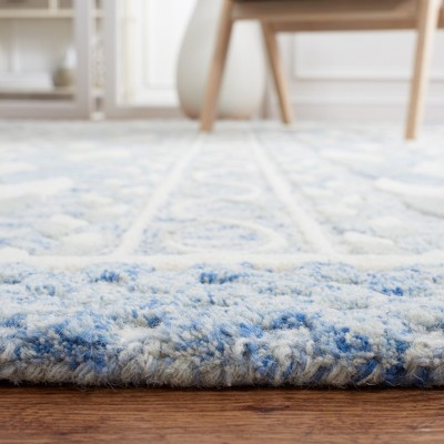 Blue and Ivory Hand-Tufted Wool Square Area Rug
