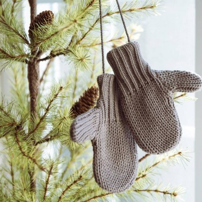 Ragon House Mittens Holiday Ornament , Christmas Tree or Winter Decor, Cozy Hanging Mitten Pair, 7 x 4.5 inch Cotton Blend, Grey