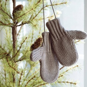 Ragon House Mittens Holiday Ornament , Christmas Tree or Winter Decor, Cozy Hanging Mitten Pair, 7 x 4.5 inch Cotton Blend, Grey - 1 of 3