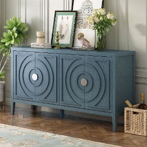 PAGED Retro 4-Door Buffet Cabinet with Circular Groove Design, Kitchen Storage Cabinet, Pantry Cabinet with Adjustable Shelves, Sideboard Cabinet - 1 of 4