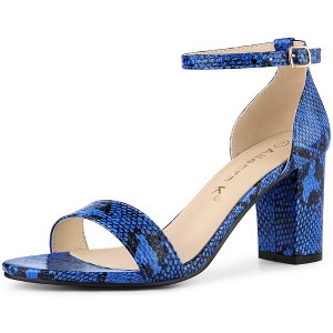 Allegra K Women's Snakeskin Open Toe Chunky Heels Buckle Ankle Strap Sandals - 1 of 4