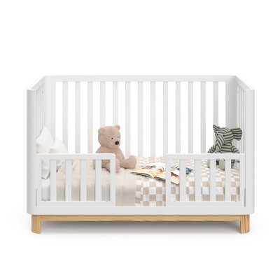 White and Natural 3-in-1 Convertible Crib with Rounded Posts