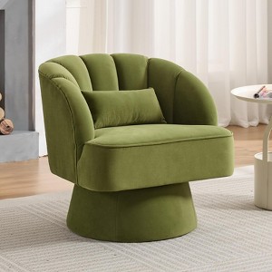 Modern Swivel Barrel Accent Chair, 360° Teddy/Velvet Fabric Upholstered Armchair with Striped Backrest & Plush Padding, Comfy Round Lounge Chair - 1 of 4
