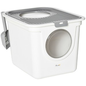 PawHut Covered Cat Litter Box, Kitty Litter Box with Front Entrance, Top Exit, Scoop, Easy Cleaning Cat Toilet for Odor Control, White - 1 of 4