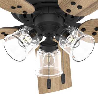 52" Matte Black and Wood Low Profile Ceiling Fan with LED Light