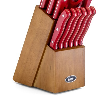 Oster Evansville 14 Piece Stainless Steel Cutlery Set with Red Handles