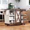 JUJABU 55.5" Farmhouse Kitchen Cart with Drop-Leaf, Barn-Door Storage, Built-In Outlet & Spice Rack on Wheels - 3 of 4