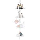 J&V TEXTILES Rustproof Shower Caddy Corner for Bathroom,Bathtub Storage Organizer for Shampoo Accessories,3 or 4 Tier Adjustable Shelves with Tension Pole,Up to 8 Feet