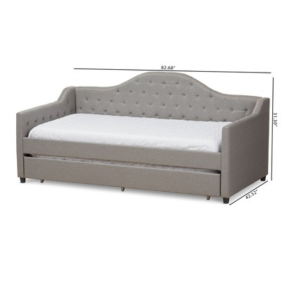 Light Gray Twin Upholstered Daybed with Tufted Headboard and Trundle