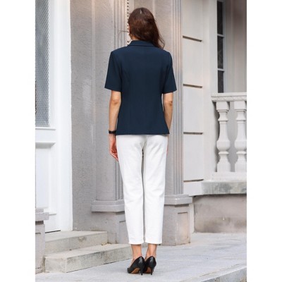 INSPIRE CHIC Women's Business Casual Short Sleeve Notched Lapel Collar Summer Work Blazers X-Large Navy Blue — фото 5