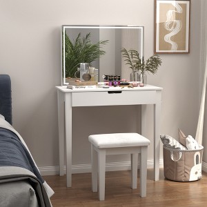 Gulches White Vanity Desk Set with Makeup Mirror and Stool, 1 Divided Drawer, Charging Port, Bedroom Dressing Table - 1 of 4