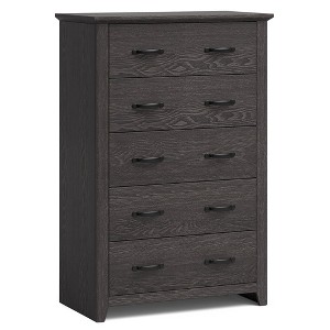 Costway 5 Drawer Chest Storage Dresser Tall Cabinet Organizer Bedroom Hallway Dark Grey/Walnut - 1 of 4