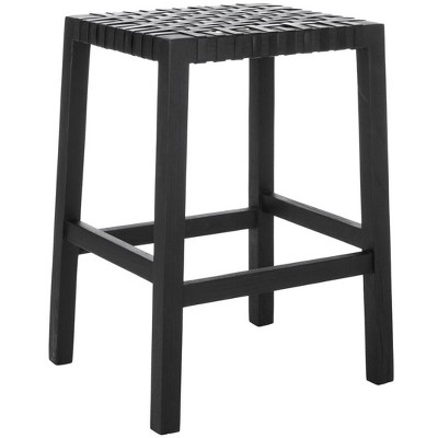 Transitional Capri Black Leather & Wood 27" Counter Stool