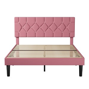 VECELO Queen/Full/Twin Upholstered Platform Bed Frame with Button Tufted Adjustable Headboard - 1 of 4
